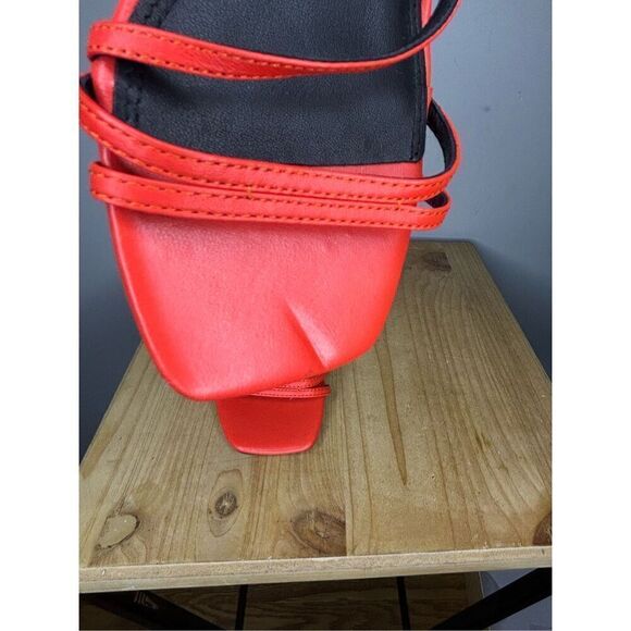 Reiss Women's Bali Leather Square Toe Strappy Heeled Sandals Orange Size 6 - Picture 7 of 7